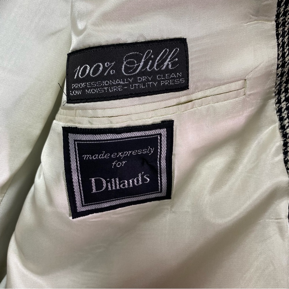 SOLD Vintage Christian Dior Houndstooth Black White Silk Blazer Jacket XL 48R - Picture 6 of 9